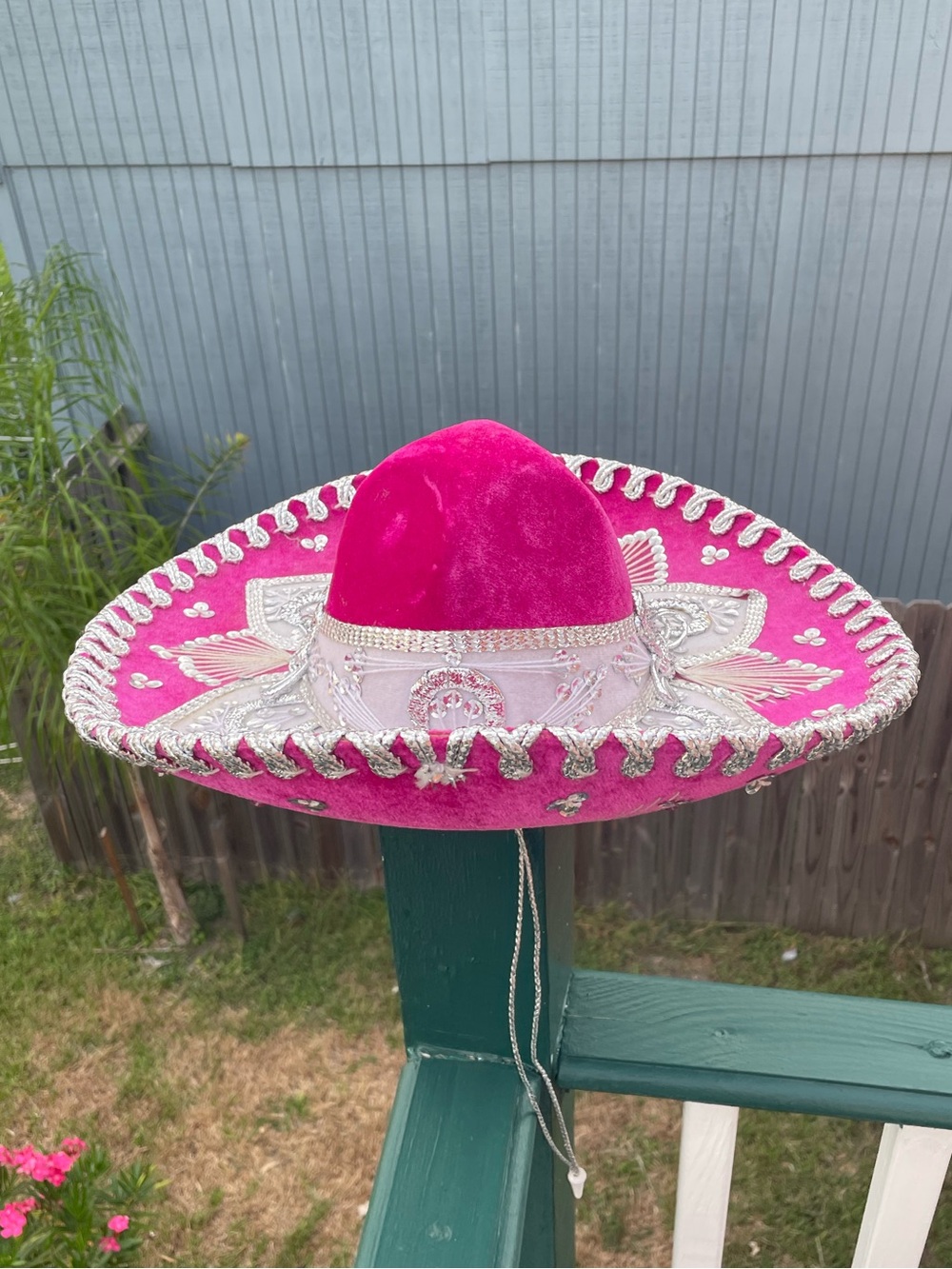 Handmade Mexican Charro Sombrero Pink Velvet Silver Embroidery Youth Quinceañera
